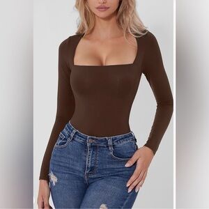 Qinsen Brown Long Sleeve Body Suit